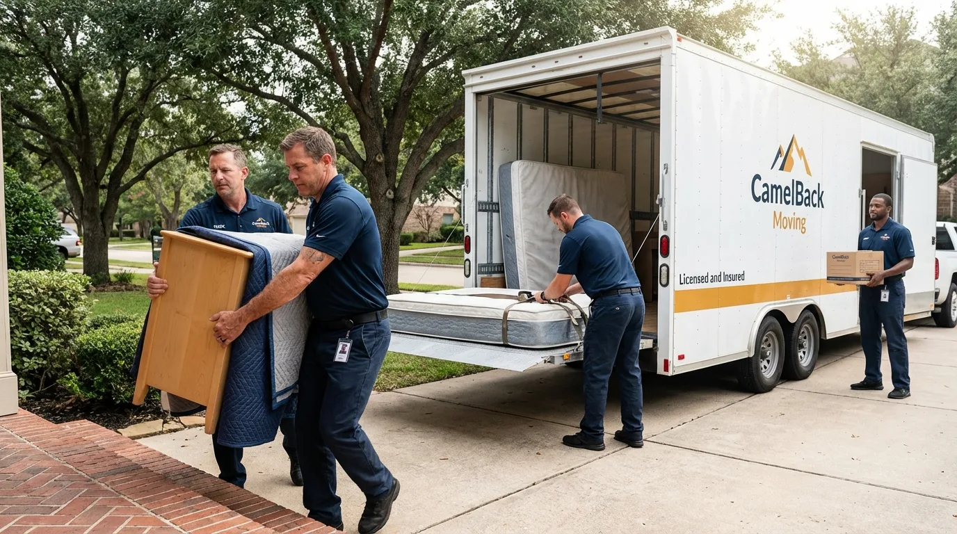 Crew loading residential truck for cross-state move from New Oxford, PA