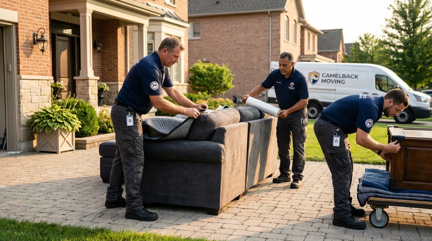 Large estate moving crew wrapping furniture in New Oxford, PA