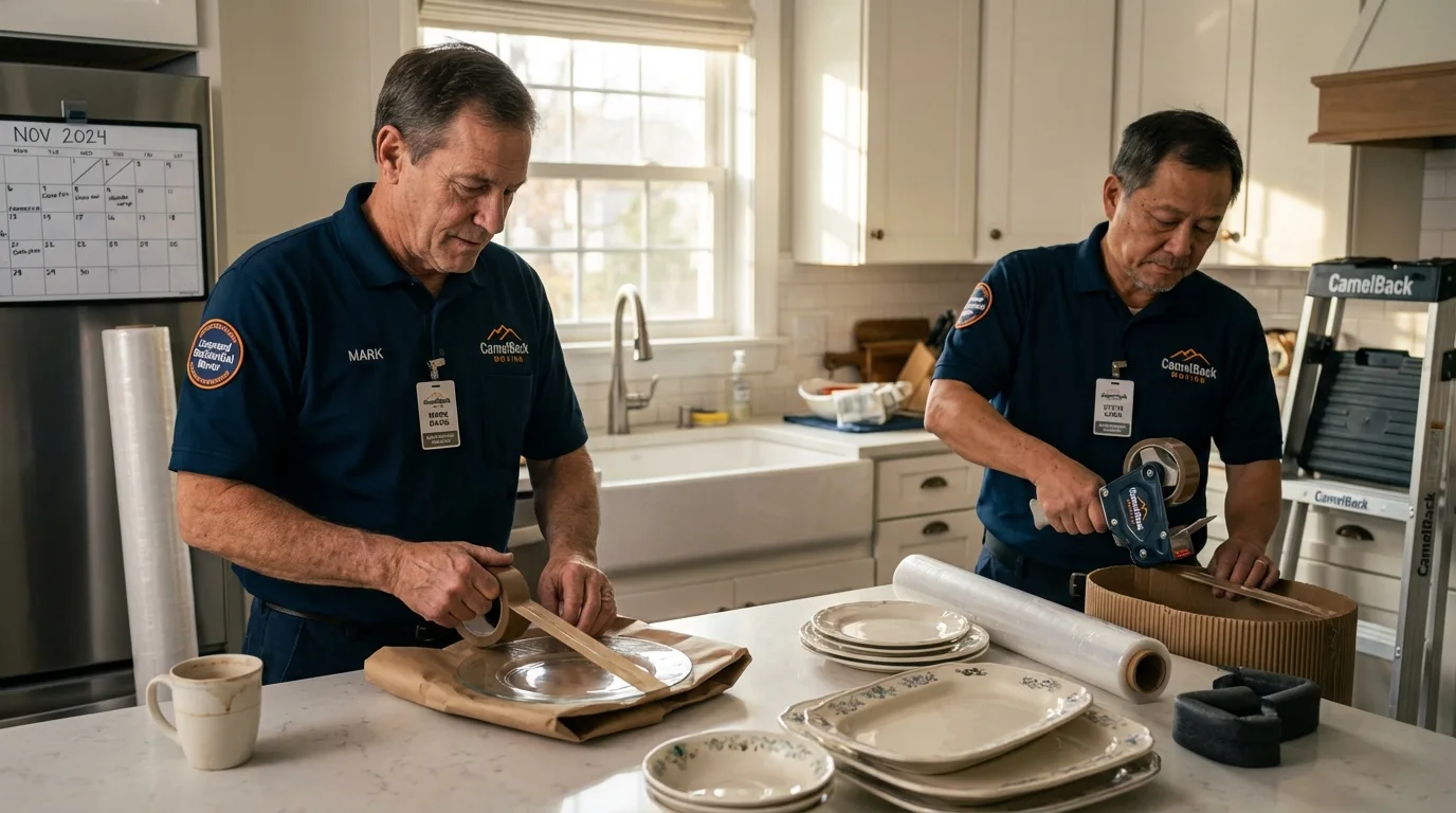 Professional crew packing kitchen dishware in New Oxford, PA